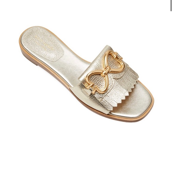 Kate Spade Positano Flat Metallic Leather Sandals - Picture 1 of 6